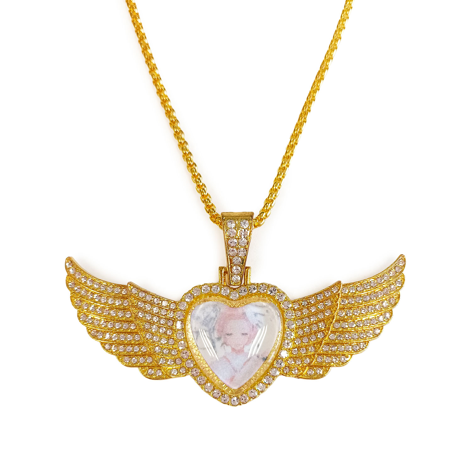 Sets Sublimation Blank Angel Wings Bling Keepsake Necklace Photo